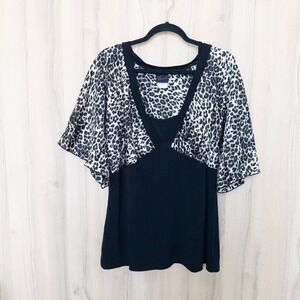 Torrid Leopard Top Size 2X Black Flutter Sleeve V-Neck Babydoll Mob Wife Y2K